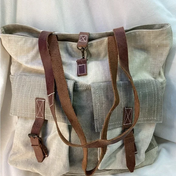 Stylish Canvas Backpack with Leather Straps - Picture 1 of 4
